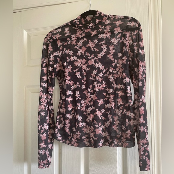 Intermix Floral Mesh Long Sleeve Turtleneck - Black, White and Pink - Picture 2 of 2